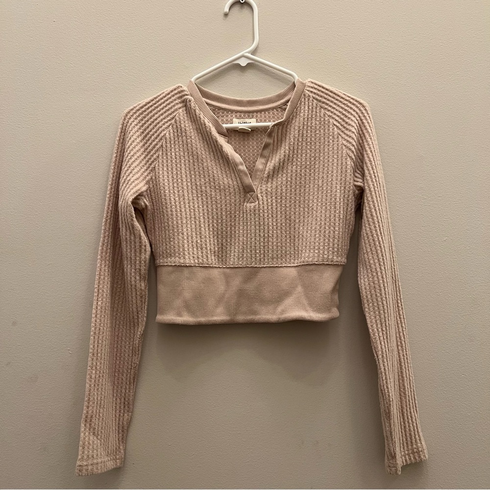 UpWest Blush Pink Cropped Waffle Knit Hoodie